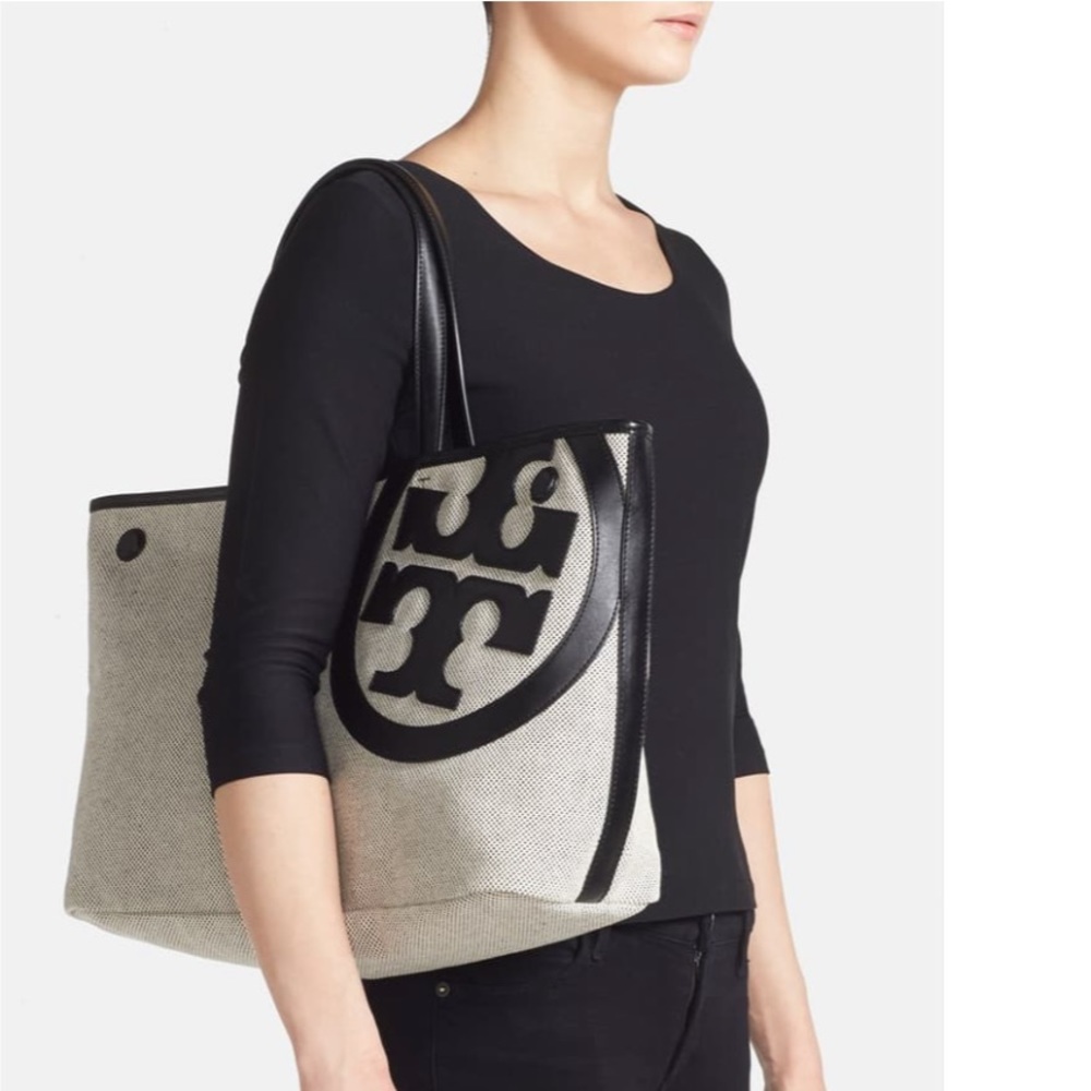 Tory Burch Lonnie Canvas and Leather Tote Bag